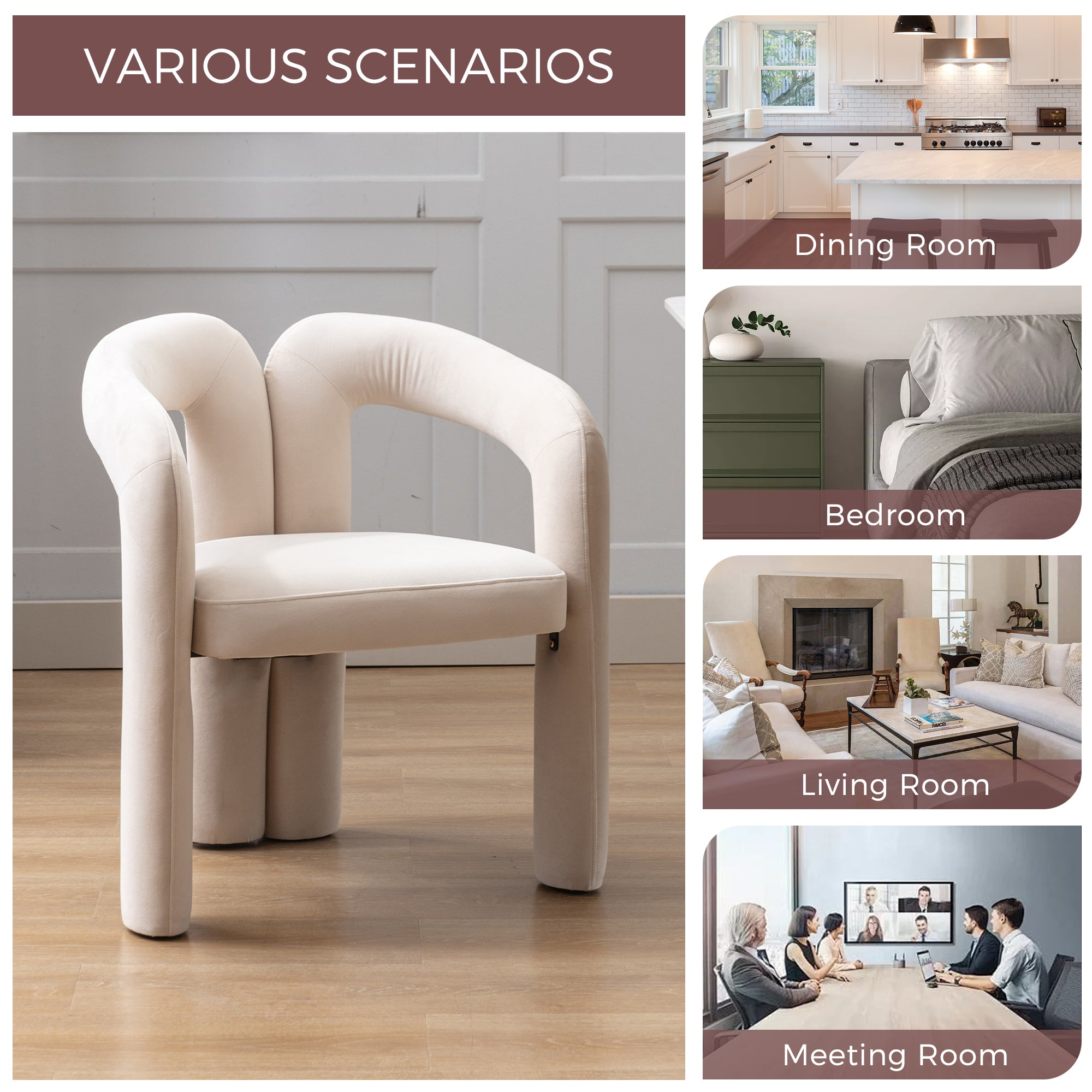 Contemporary Designed Velvet Fabric Upholstered Accent/Dining Chair /Barrel Side Chairs Kitchen Armchair for Living Room set of 2 (Beige Velvet) - Grand Goldman Shop