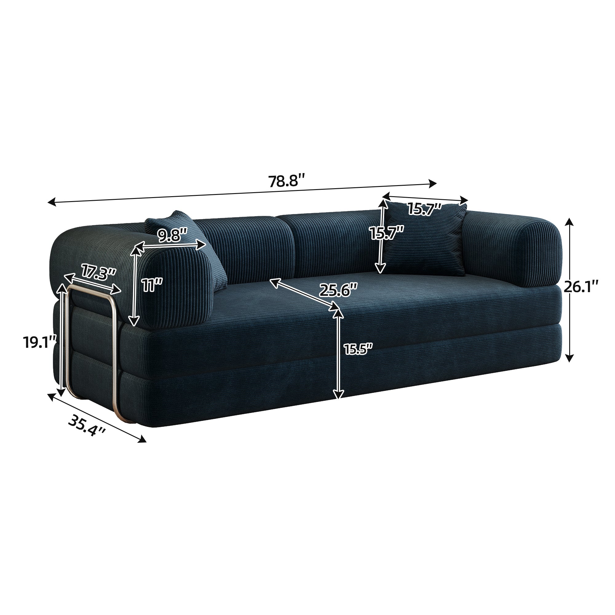 78.8' Compression Sofa,Convertible Floor Sofa Bed-with Pillow Back Support Armrest,Comfy Futon Couch Sleeper Bed,Loveseats Boneless Modular Sectional Sofa,Corduroy fabric,for Living Room,Bedroom,Blue - Grand Goldman Shop