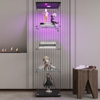 LED lights  Glass Display Cabinet 4 Shelves with Door, Floor Standing Curio Bookshelf for Living Room Bedroom Office, 64.7'*1