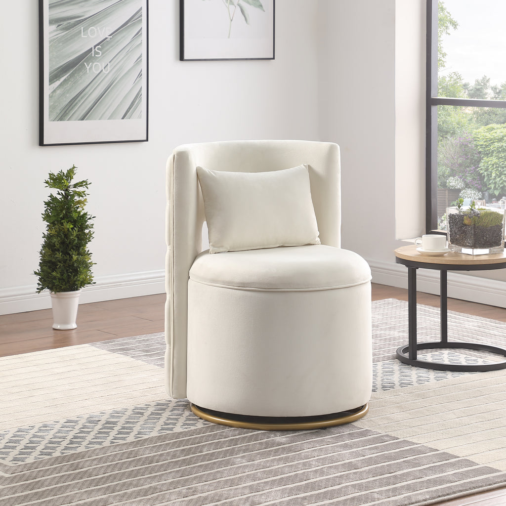 360° Swivel Accent Chair with Storage Function, Velvet Curved Chair with Gold Metal Base for Living Room, Nursery, Bedroom - Grand Goldman Shop