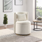 360° Swivel Accent Chair with Storage Function, Velvet Curved Chair with Gold Metal Base for Living Room, Nursery, Bedroom - Grand Goldman Shop