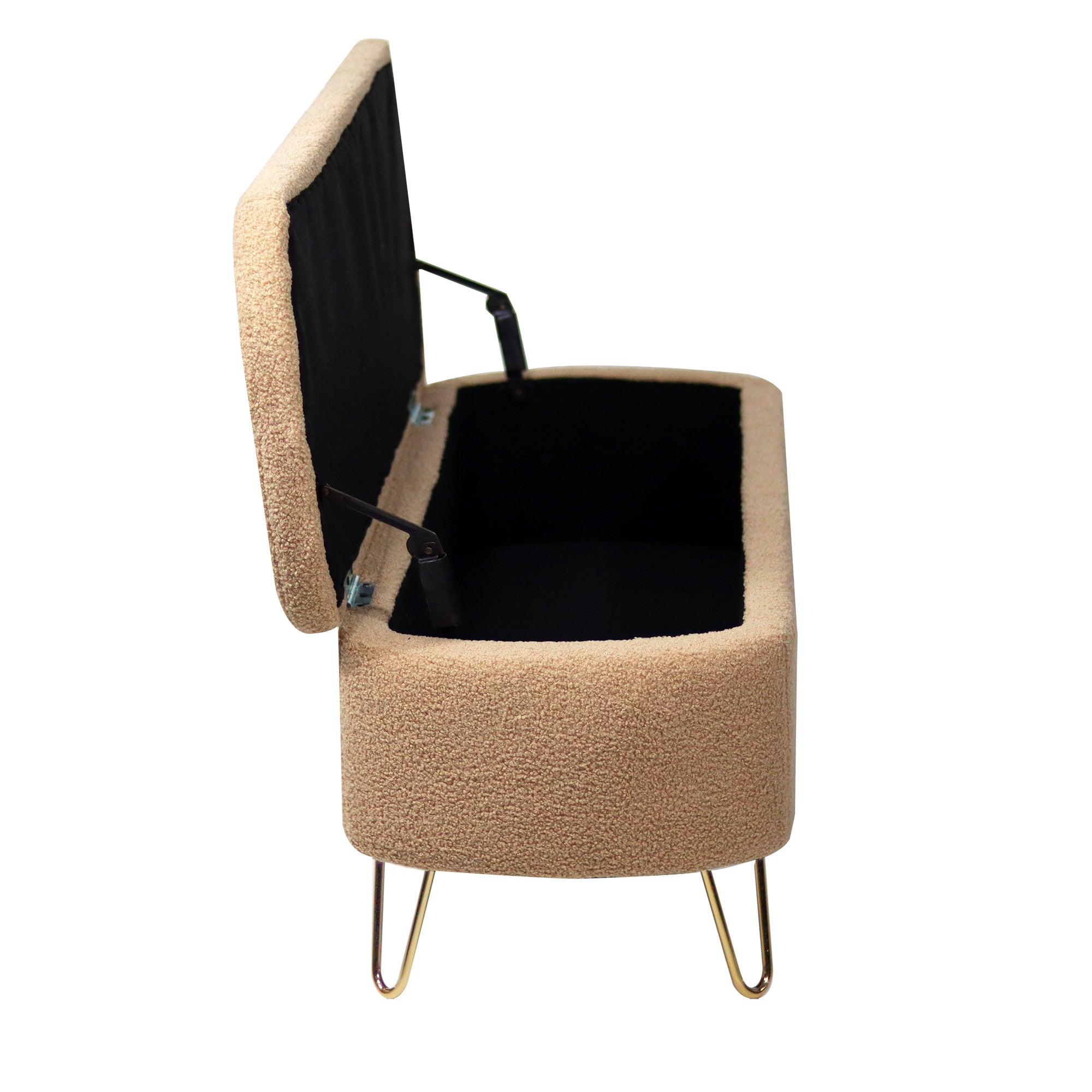 Camel Storage Ottoman Bench for End of Bed Gold Legs, Modern Camel Faux Fur Entryway Bench Upholstered Padded with Storage for Living Room Bedroom - Grand Goldman Shop
