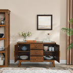 47.3' Mid Century Modern Sideboard Buffet Cabinet with Storage, Storage Cabinet with 2 Doors and 3 Drawers for Kitchen Dining Living Room, Accent Console Table, Walnut - Grand Goldman Shop