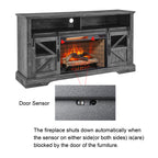 60 Inch Electric Fireplace Entertainment Center With Door Sensor-Dark Rustic Oak - Grand Goldman Shop