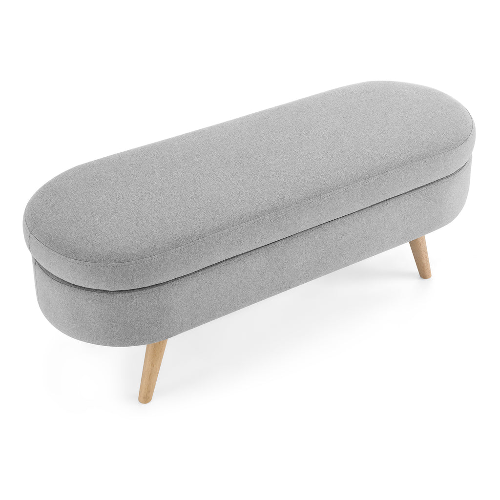 Ottoman Oval Storage Bench with Rubber Wood Legs, Grey Linen, 43.5'x16'x16' - Grand Goldman Shop