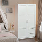 High wardrobe and kitchen cabinet with 2 doors, 2 drawers and 5 storage spaces,white - Grand Goldman Shop
