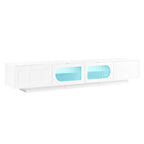 ON-TREND TV Stand with Fluted tempered Glass Doors for TVs Up to 95'', Functional Media Console with Arched Cabinet Doors, Entertainment Center with APP-Controlled LED Light for Living Room, White - Grand Goldman Shop
