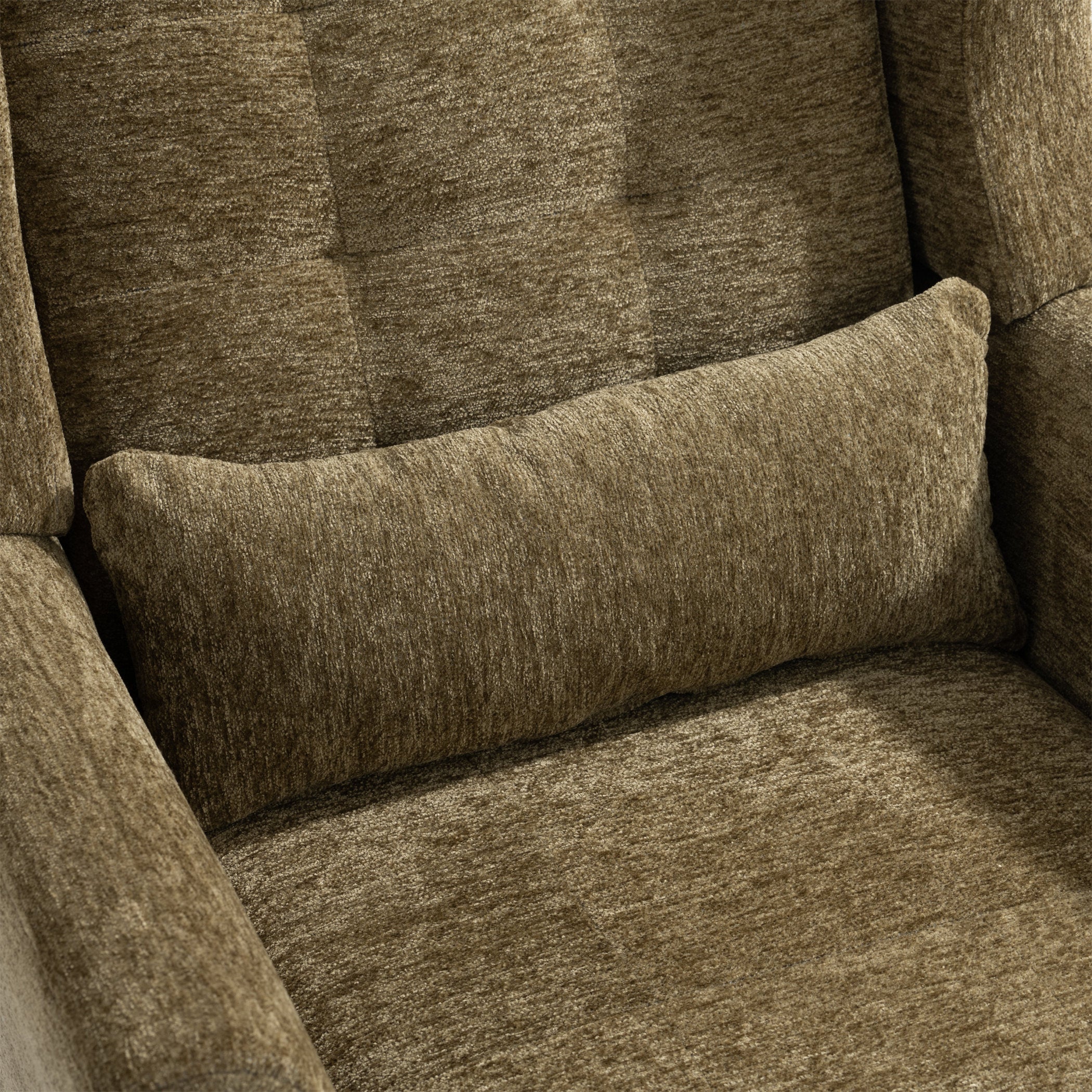 Modern Accent Chair, Chenille Arm Chairs for Living Room, Upholstered Modern Armchair, Comfy Soft Padded Lounge Chair in Small Space, Bedroom, w/Pillow, Solid Wood Leg, Olive Green - Grand Goldman Shop