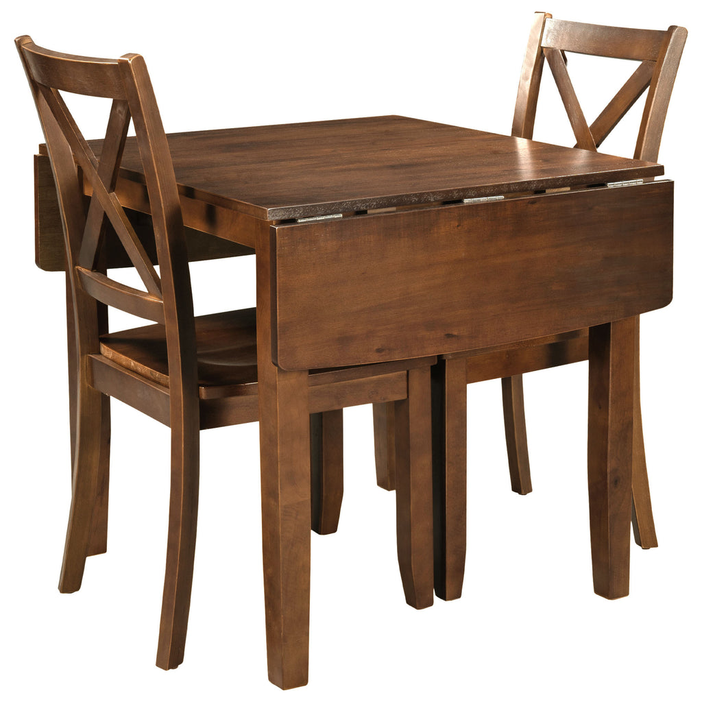 TOPMAX 3-Piece Wood Drop Leaf Breakfast Nook Dining Table Set with 2 X-back Chairs for Small Places, Walnut(old sku:SP0000164AAD) - Grand Goldman Shop