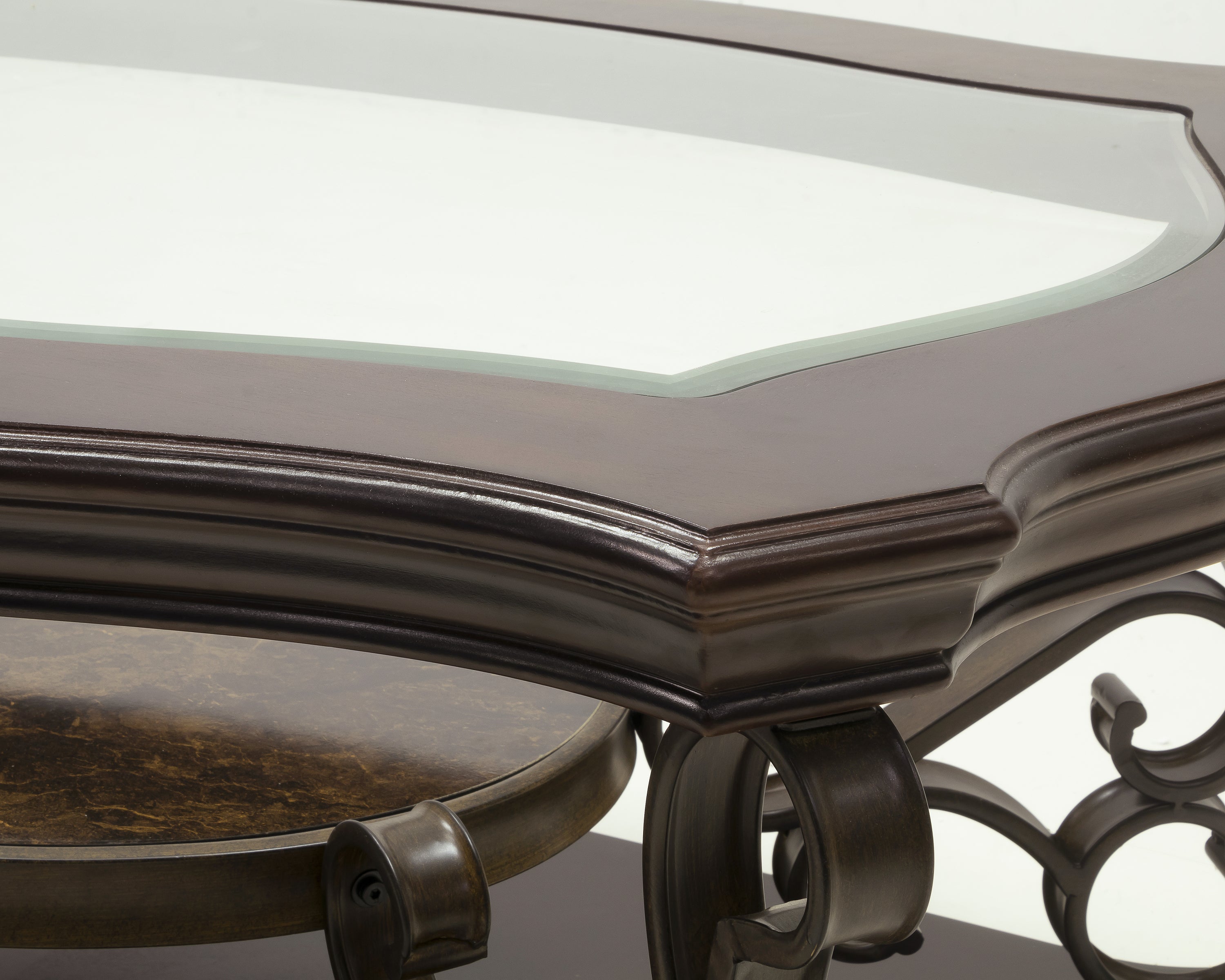 Cocktail Table, Glass table top, MDF W/marble paper middle shelf, powder coat finish metal legs. (52'Lx32'Wx20.3'H) - Grand Goldman Shop