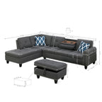 Alger Modern 98' Wide Left Hand Facing Sofa & Chaise with Ottoman in Dark Gray Linen - Grand Goldman Shop