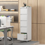 Heavy Duty 5 Drawer Metal Vertical File Cabinet with Lock and Wheels for Home Office, White, 17.72'D x 14.96'W x 64.21'H | Pr