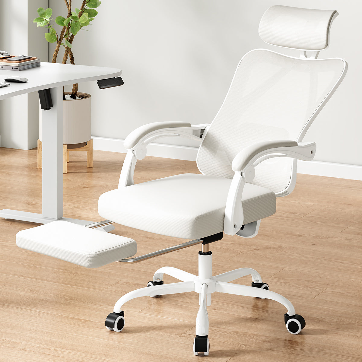 Ergonomic Office Chair with Footrest, Mesh Office Desk Chair with Headrest, High Back Computer Chair with Adjustable Lumbar S