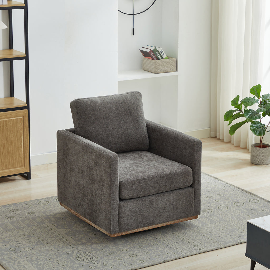 Modern Square Upholstered Swivel Accent Chair with Chenille Fabric, Charcoal, 30.7'W - Grand Goldman Shop