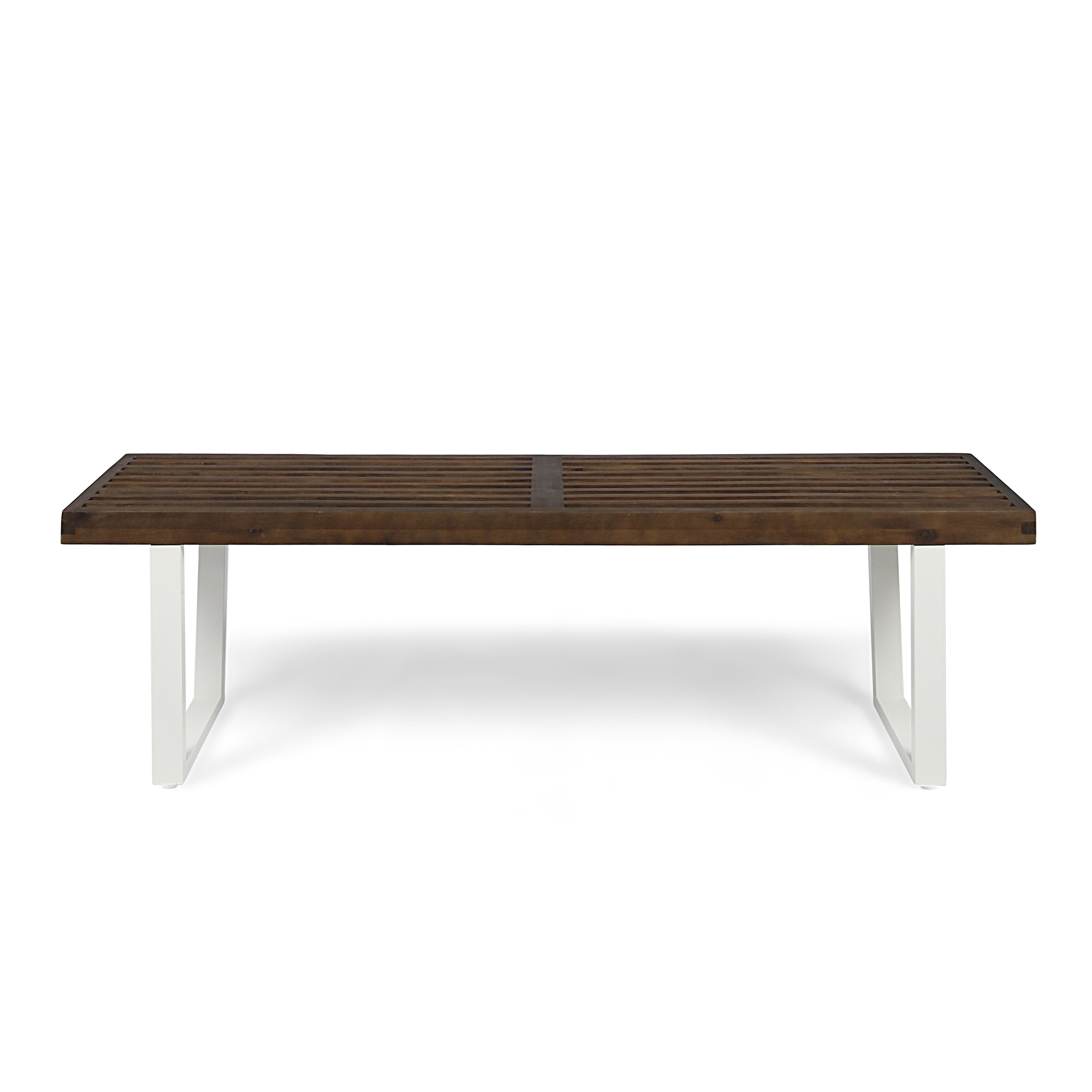 Intrinsic Outdoor Dining Bench with Iron Legs and Slat Top, Dark Brown and White - Grand Goldman Shop