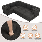 U-shaped Sectional Sofa Pull Out Bed with USB Ports, Power Sockets, Back Pillows & Storage Chaise, Black Chenille, 108.6' - Grand Goldman Shop