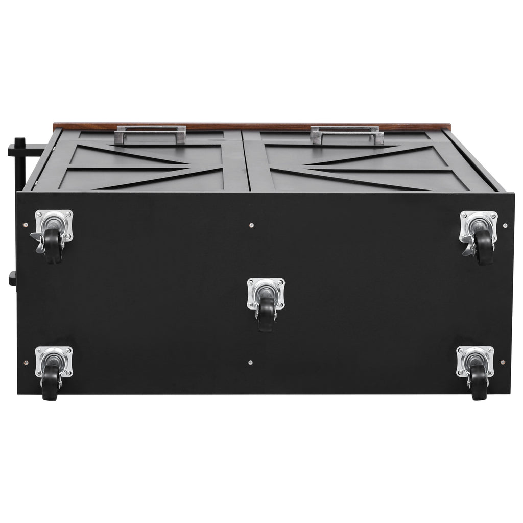 K&K 47.2' Farmhouse Kitchen Island with Drop Leaf, Kitchen Storage Island with Removable Side Racks, Two Drawers, Rolling Kitchen Cart on Wheels with Towel Rack, for Home, Kitchen, Dining Room, Black - Grand Goldman Shop