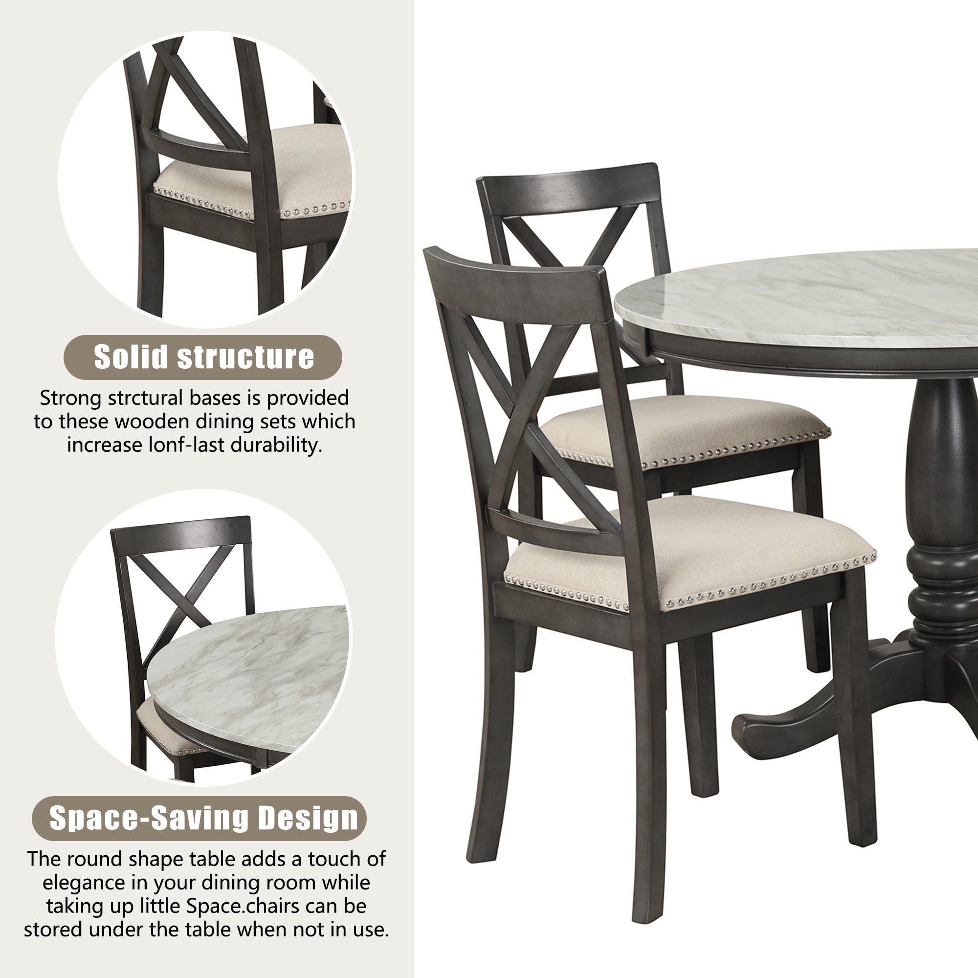 Orisfur. 5 Pieces Dining Table and Chairs Set for 4 Persons, Kitchen Room Solid Wood Table with 4 Chairs - Grand Goldman Shop