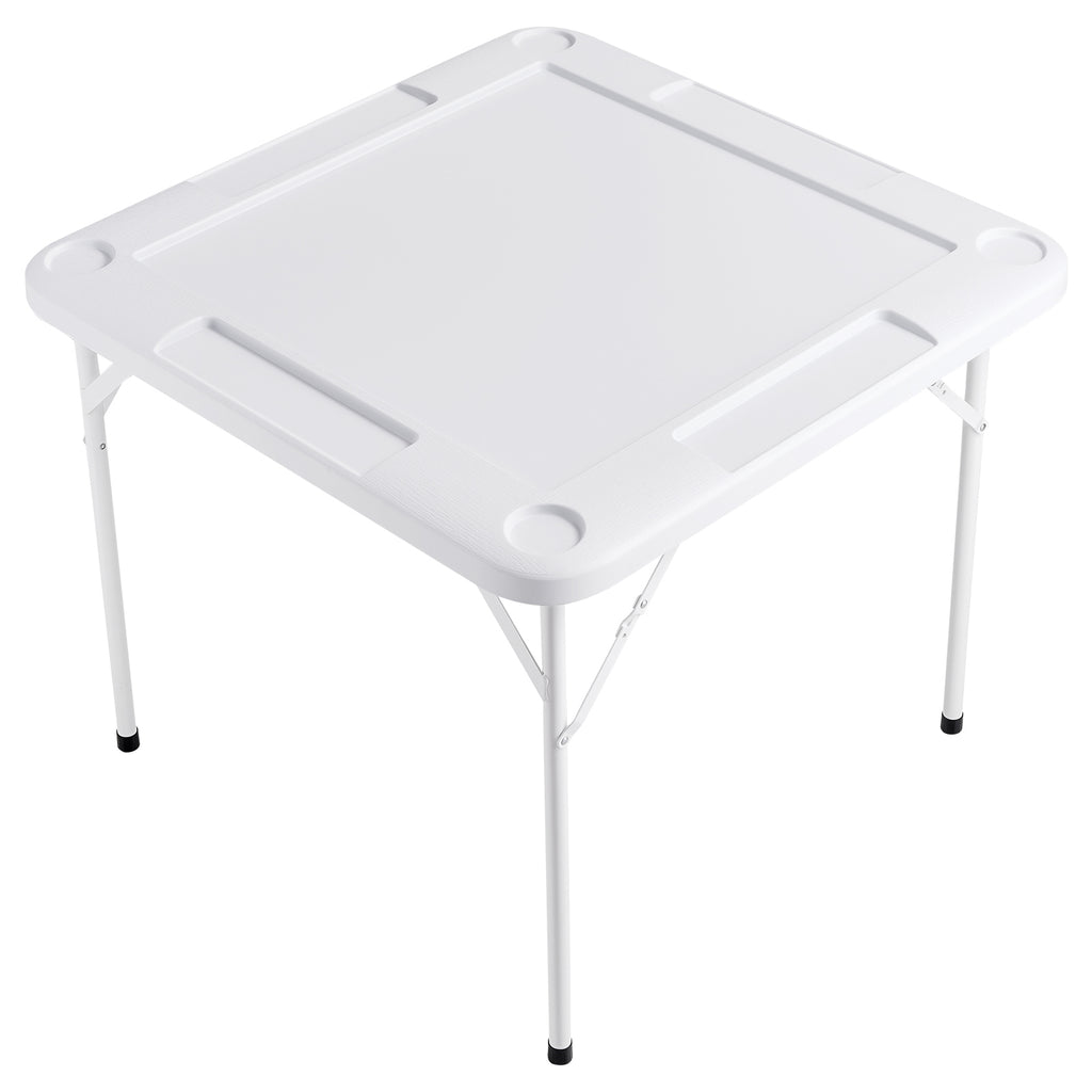 Mahjong Table 4 Player Folding Card Table & 4 Cup Holders Chip Trays White - Grand Goldman