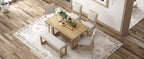 TREXM 6-Piece Retro Dining Table Set for 6, 60' Wood Kitchen Table and Chairs Set of 4 with Bench Designed Trestle Base for kitchen & Dining Room (Natural) - Grand Goldman Shop
