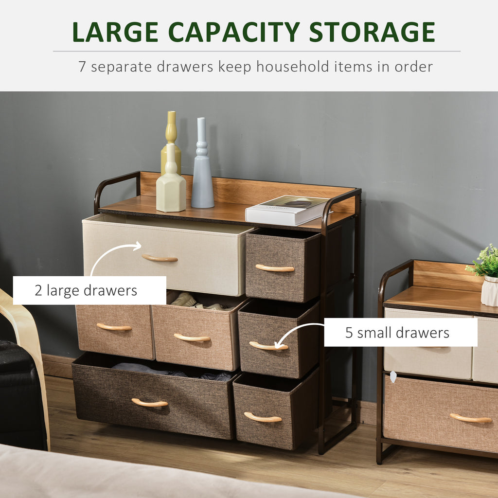 HOMCOM 7-Drawer Dresser, Fabric Drawers, 3-Tier Storage Organizer for Bedroom Entryway, Tower Unit with Steel Frame Wooden Top, Maple Wood - Grand Goldman Shop