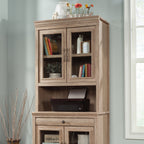 Library Hutch with Glass Doors, Brown finish - Grand Goldman