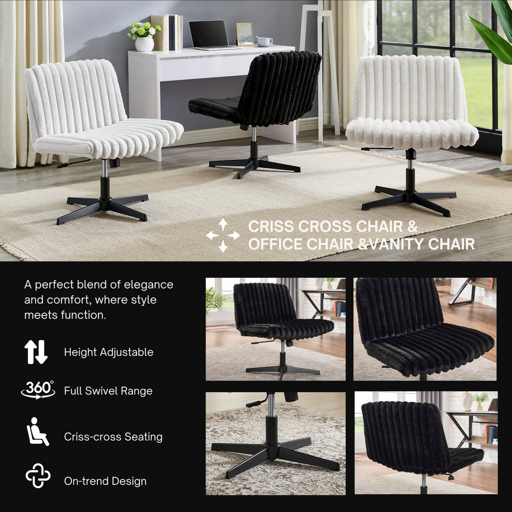 Blynn Adjustable Swivel Criss Cross Chair, Wide Seat Office Chair Vanity Chair, Black - Grand Goldman