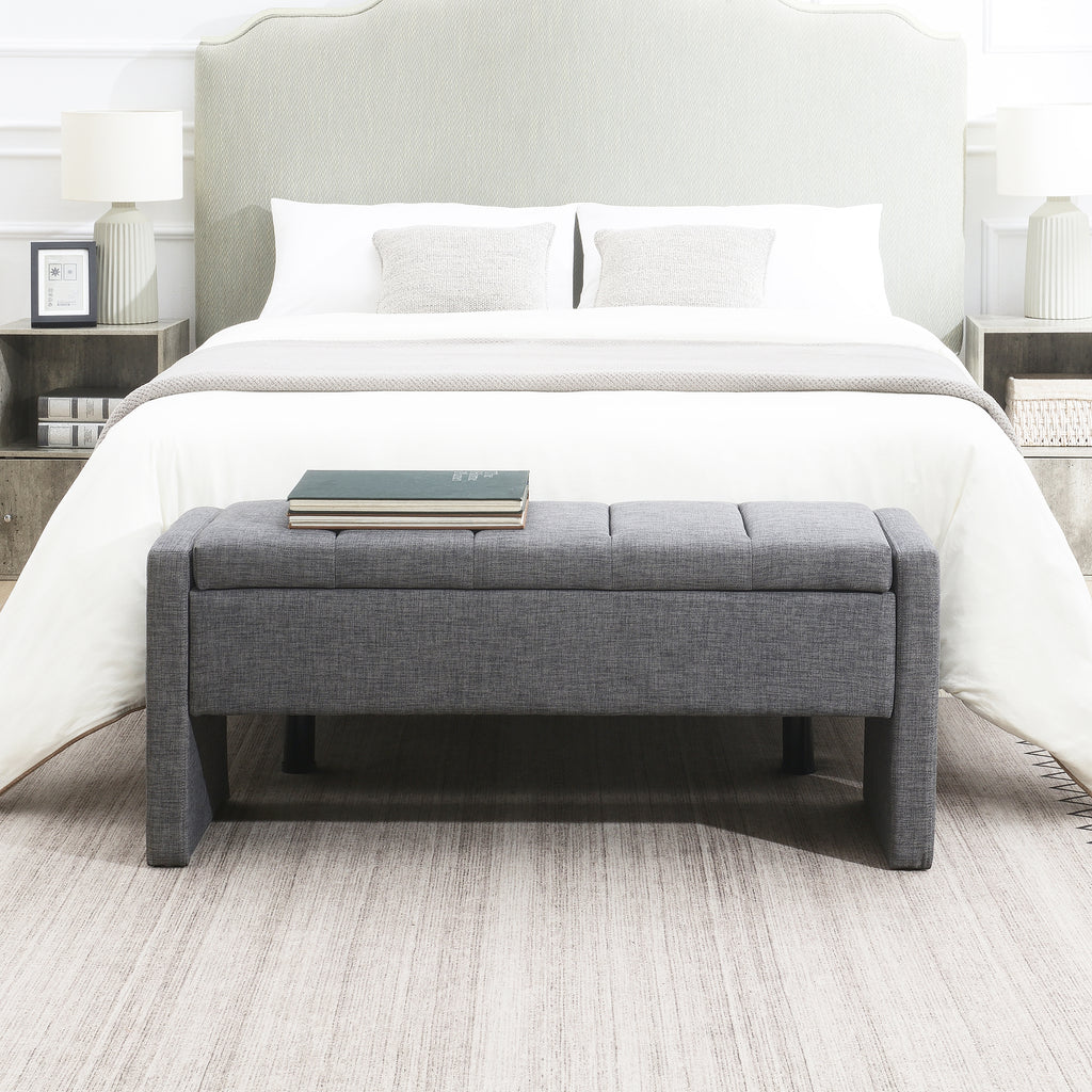 Modern Upholstered Bed End Bench with Storage in Dark Grey Linen, Large Foot Rest Stool for Living Room and Bedroom - Grand Goldman Shop