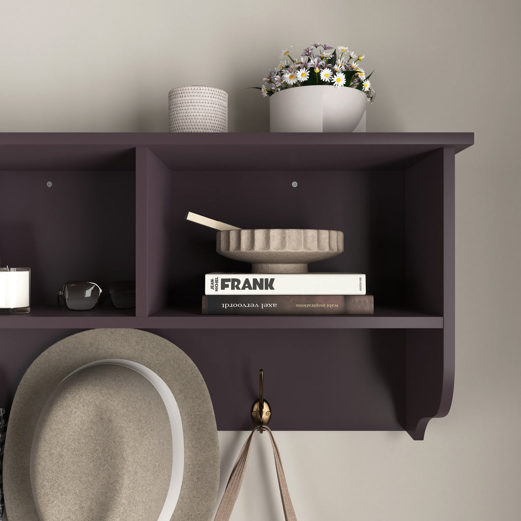 Espresso Entryway Wall Mounted Coat Rack with 4 Dual Hooks Living Room Wooden Storage Shelf - Grand Goldman Shop
