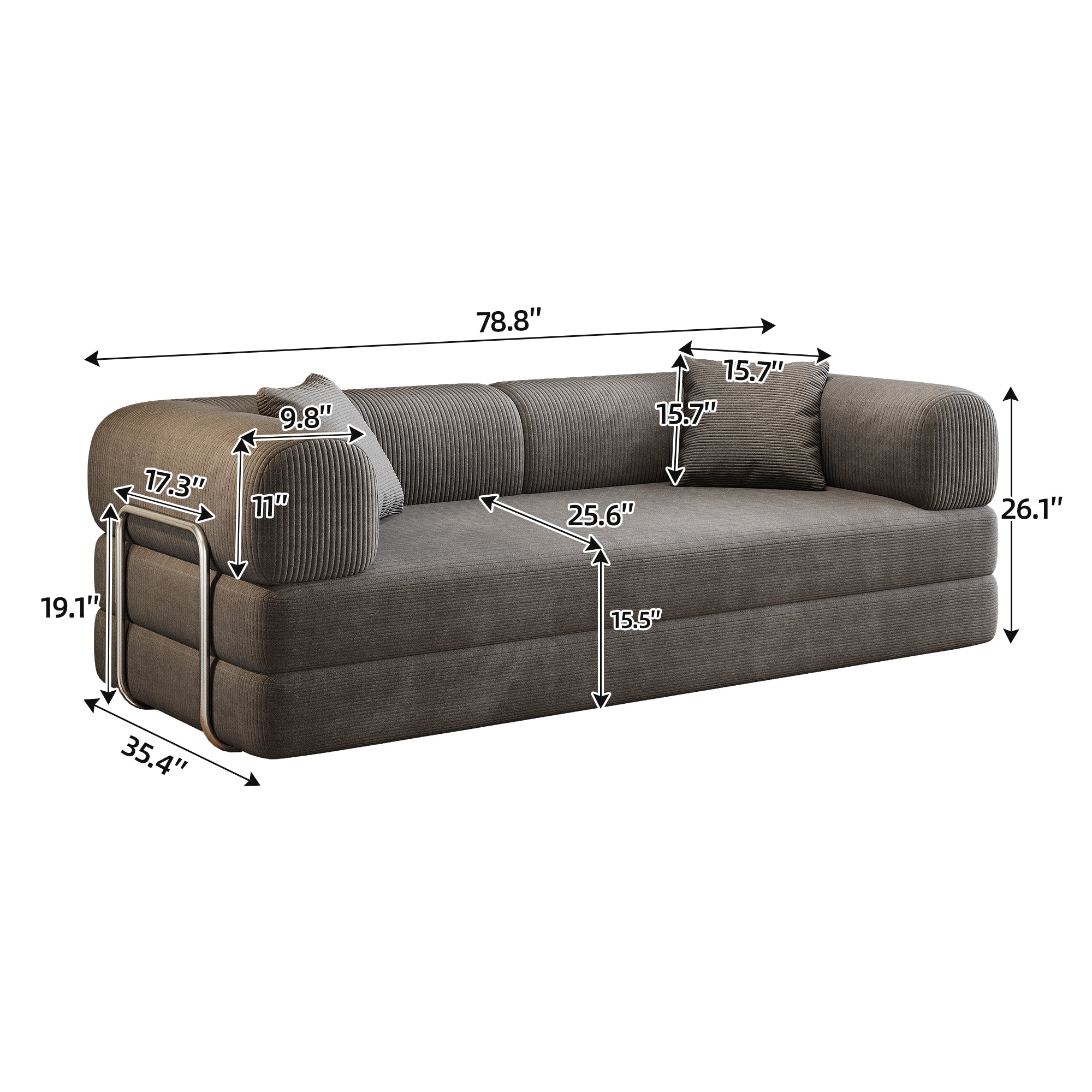 78.8' Compression Sofa,Convertible Floor Sofa Bed-with Pillow Back Support Armrest,Comfy Futon Couch Sleeper Bed,Loveseats Boneless Modular Sectional Sofa,Corduroy fabric,for Living Room,Bedroom,Grey - Grand Goldman Shop
