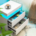 Modern LED Bedside Table Cabinet with Adjustable Lights and 2 Drawers, White, Engineered Wood, 19.30 x 13.70 x 20.50 inches - Grand Goldman Shop