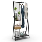 Coat Rack with Mirror, Multifunctional Hall Tree with Shoe Storage, Metal Frame, for Living Room Bedroom 73x32x15 Inches, Industrial Style, Rustic Brown and Black - Grand Goldman Shop