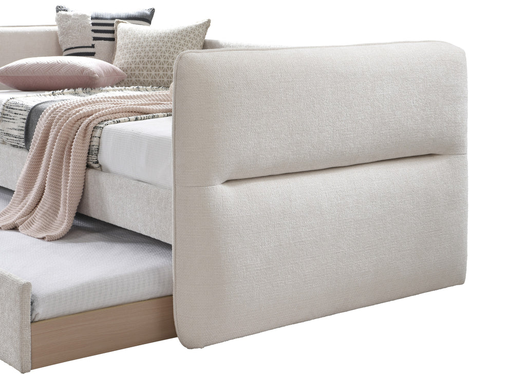 Luxurious 1pc Modern Daybed Pull Out Trundle Button Tufted Nailhead Trim Bedroom Living Room Furniture Oatmeal Finish - Grand Goldman Shop