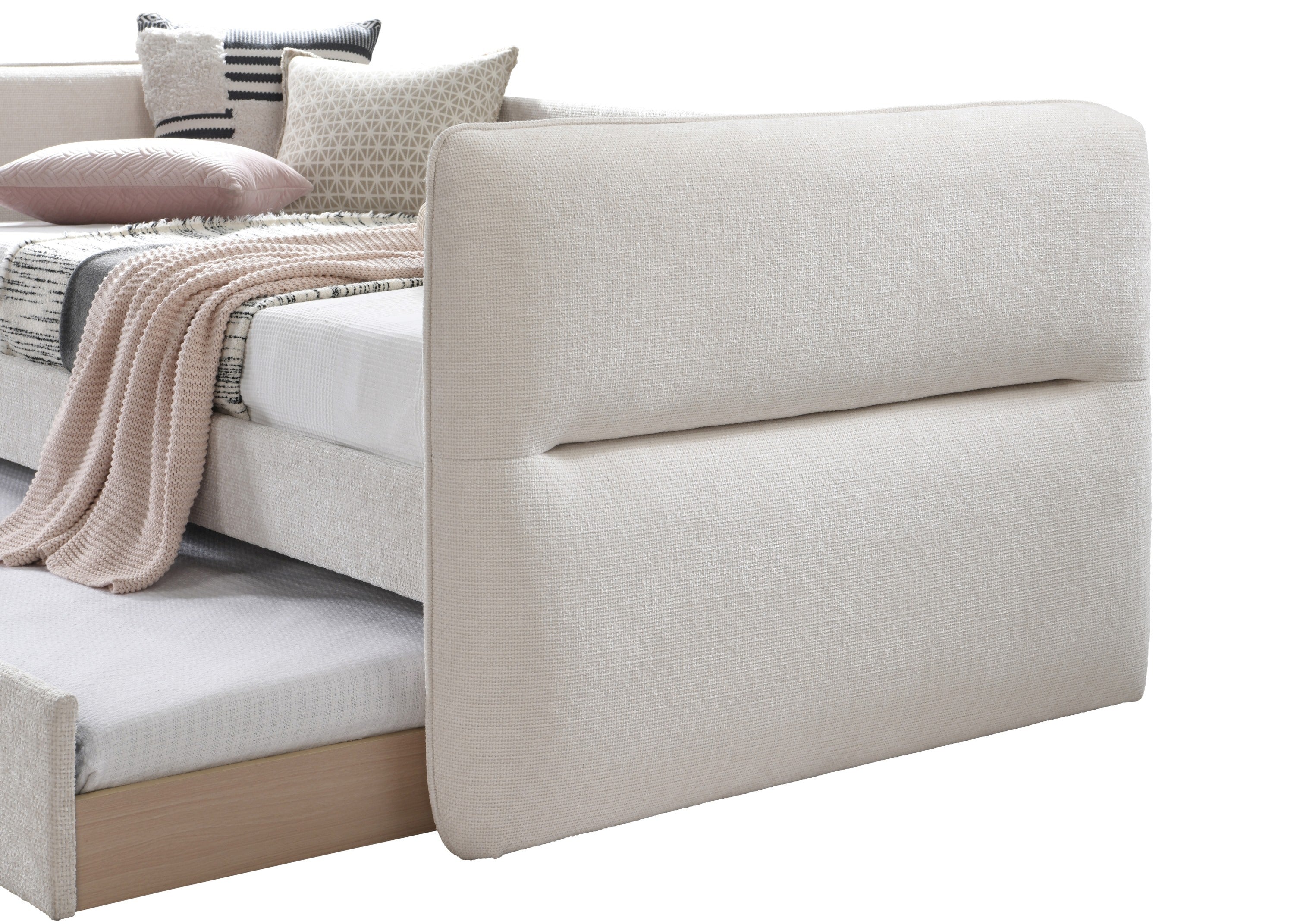 Luxurious 1pc Modern Daybed Pull Out Trundle Button Tufted Nailhead Trim Bedroom Living Room Furniture Oatmeal Finish - Grand Goldman Shop