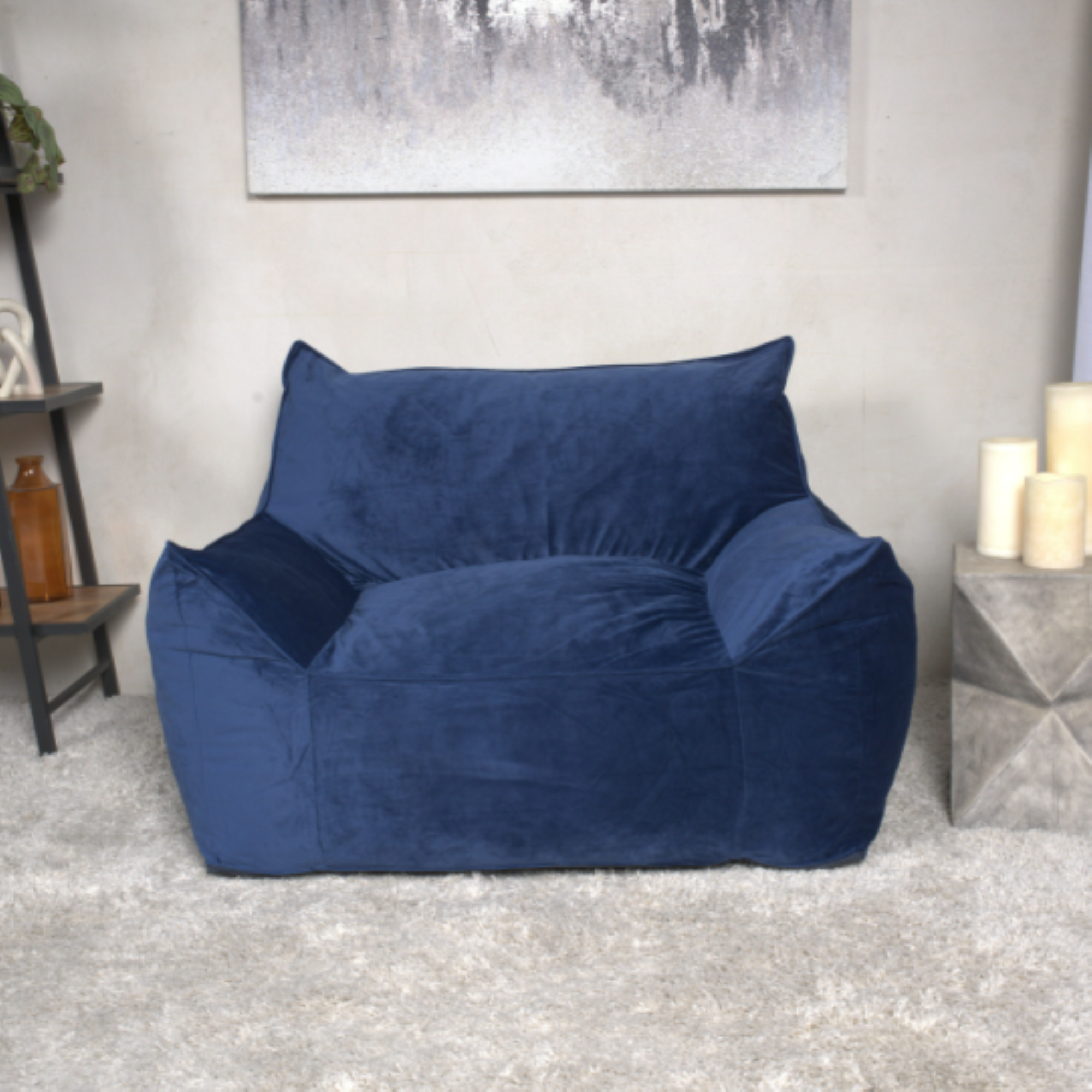 Allea Velveteen Armrest Bean Bag Chair, Navy Blue, Soft Velvet, 42x40x32 inches - Grand Goldman Shop