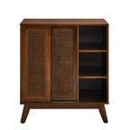 Mid Century Modern Rattan Sideboard Cabinet, Buffet Cabinet for Entryway Hallway Living Room Kitchen Dining Room, Adjustable Shelf & Solid Wood Feet & Rattan Cabinet Doors - Dark Wood - Grand Goldman Shop