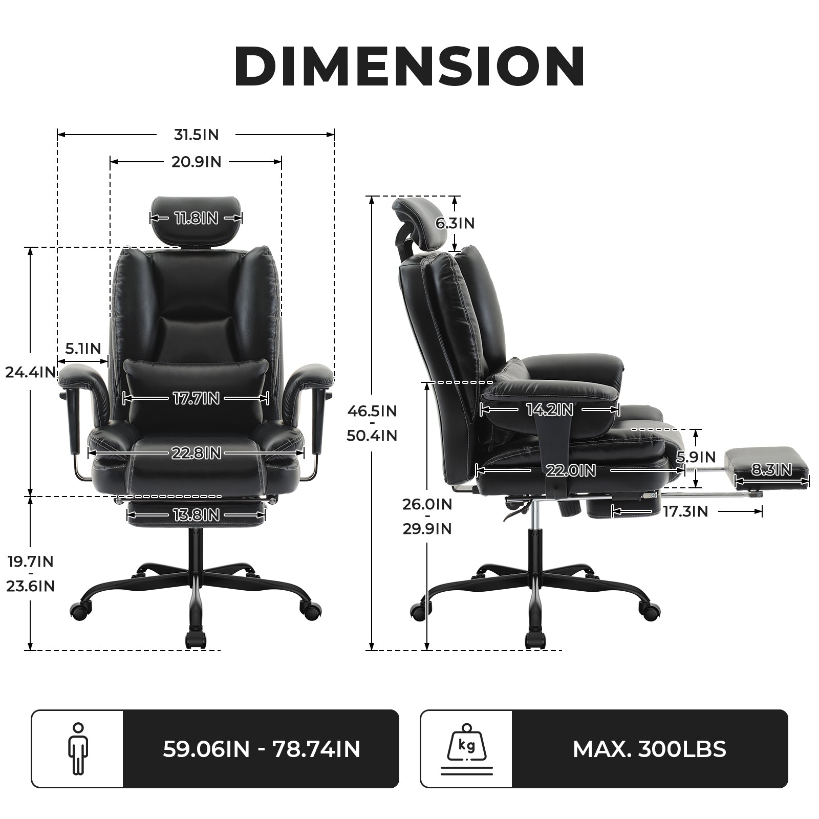 Office Chair Ergonomic 200 kg PU Leather Computer Chair with Lumbar Support and High Backrest, Ergonomic Desk Chair with Lift