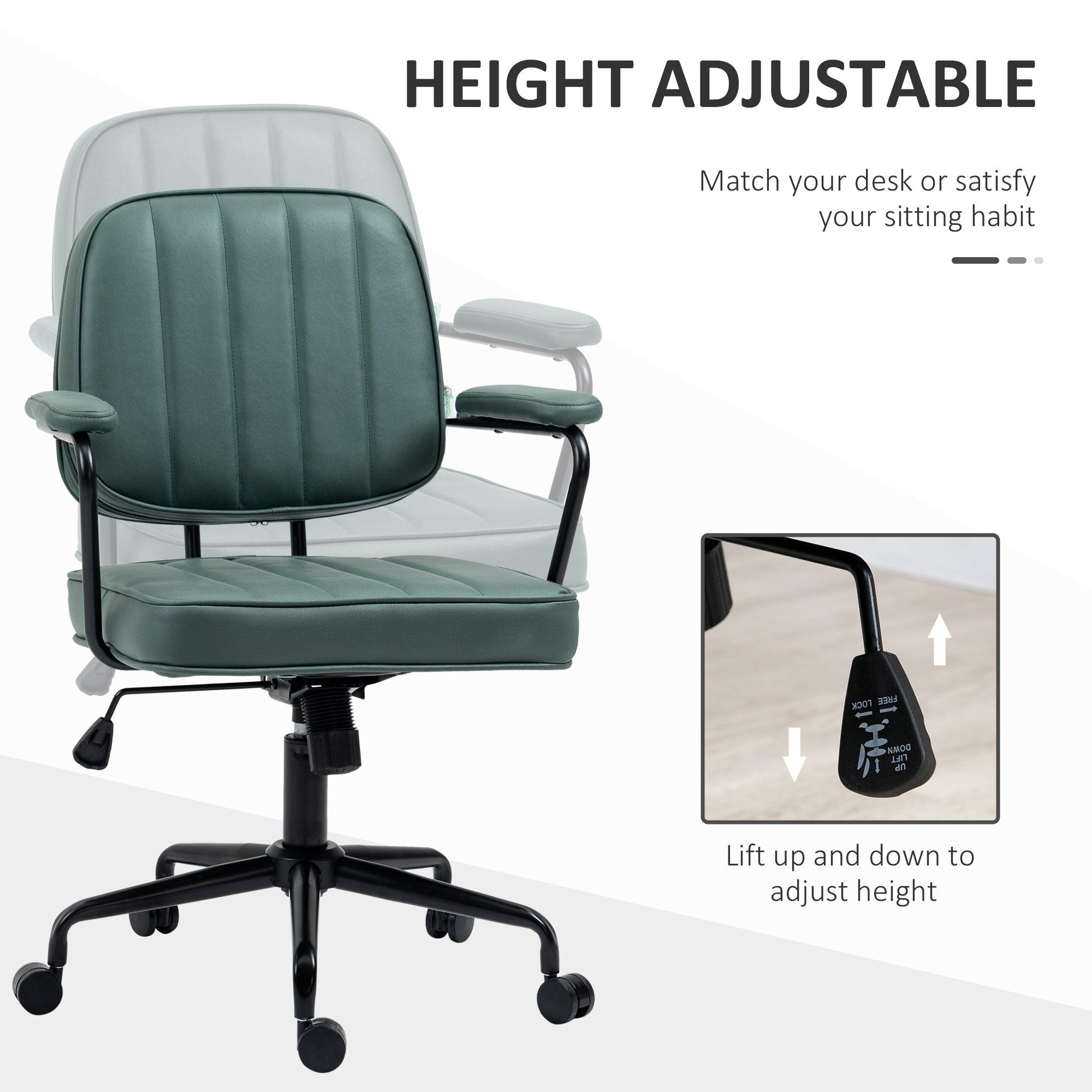 Vinsetto Home Office Chair with Adjustable Height and Tilt, Green - Grand Goldman