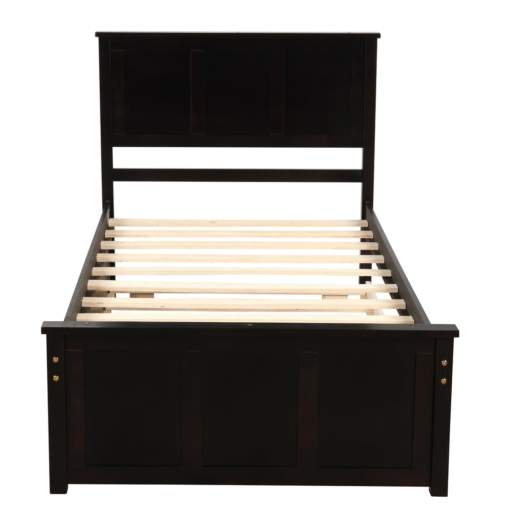 Espresso Platform Storage Bed with 2 Wheel-Base Drawers, Twin Size Frame, Pine Wood and MDF Construction - Grand Goldman Shop