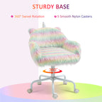 HOMCOM Fluffy Unicorn Office Chair with Mid-Back and Armrest Support, 5 Star Swivel Wheel White Base, Rainbow - Grand Goldman