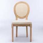 A&A Furniture,French Style Solid Wood Frame Antique Painting Linen Fabric Rattan Back Dining Chair,Set of 2,Cream,Beige - Grand Goldman Shop