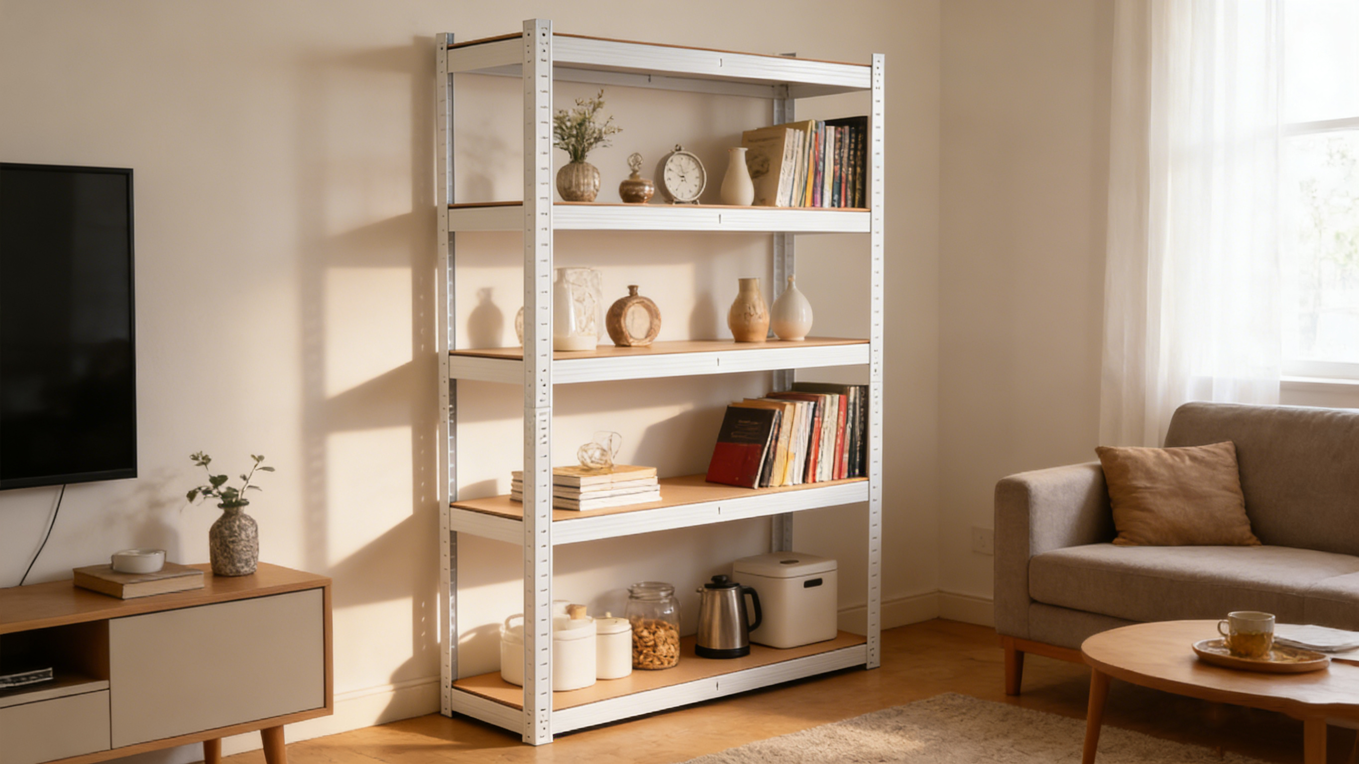 5 Tier Laminated White Metal Shelving Unit Adjustable Garage Storage Utility Rack Heavy Duty Shelves Organization Multipurpose Shelf Warehouse Basement Pantry 29' W x 12' D x 59' H 1Pack - Grand Goldman Shop