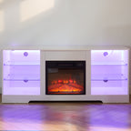 TV Stand Electric Fireplace  Glass Shelves, 3D Fireplace TV Stand with LED Lights Wood with USB Charging Outlet Modern Television Table Center for TV up to 62' White, 58''W*15.4''D*24.6 - Grand Goldman Shop