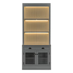83.4'Tall Bookshelf Suite with LED Lighting, Modern Bookcases with Glass Doors and Drawers,2-Piece Set Storage Bookcase Suite