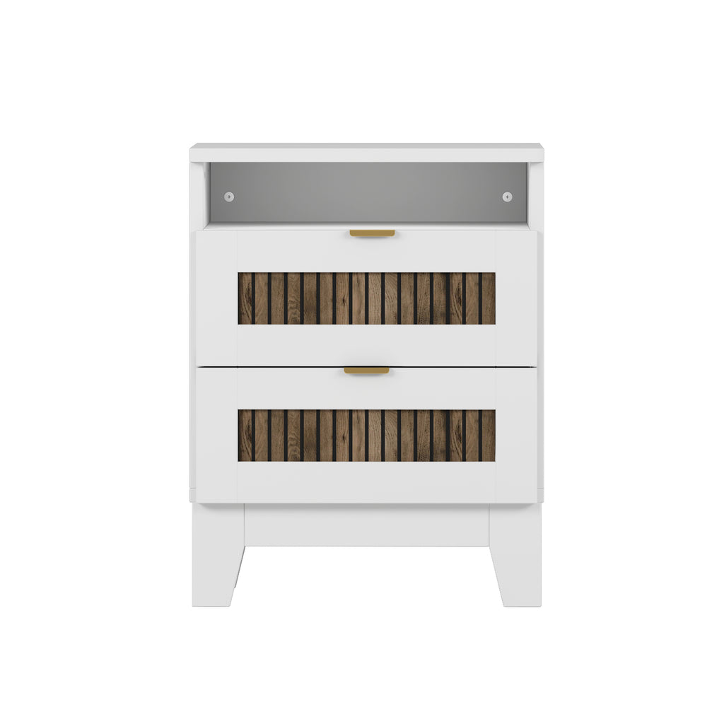 4-Pieces Bedroom Sets, Queen Size Farmhouse Platform Bed with Wooden Strip Stickers Decoration, Storage Nightstand and Dresser with Metal Handle, White(Old SKU: HL000191AAK) - Grand Goldman Shop
