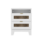4-Pieces Bedroom Sets, Queen Size Farmhouse Platform Bed with Wooden Strip Stickers Decoration, Storage Nightstand and Dresser with Metal Handle, White(Old SKU: HL000191AAK) - Grand Goldman Shop