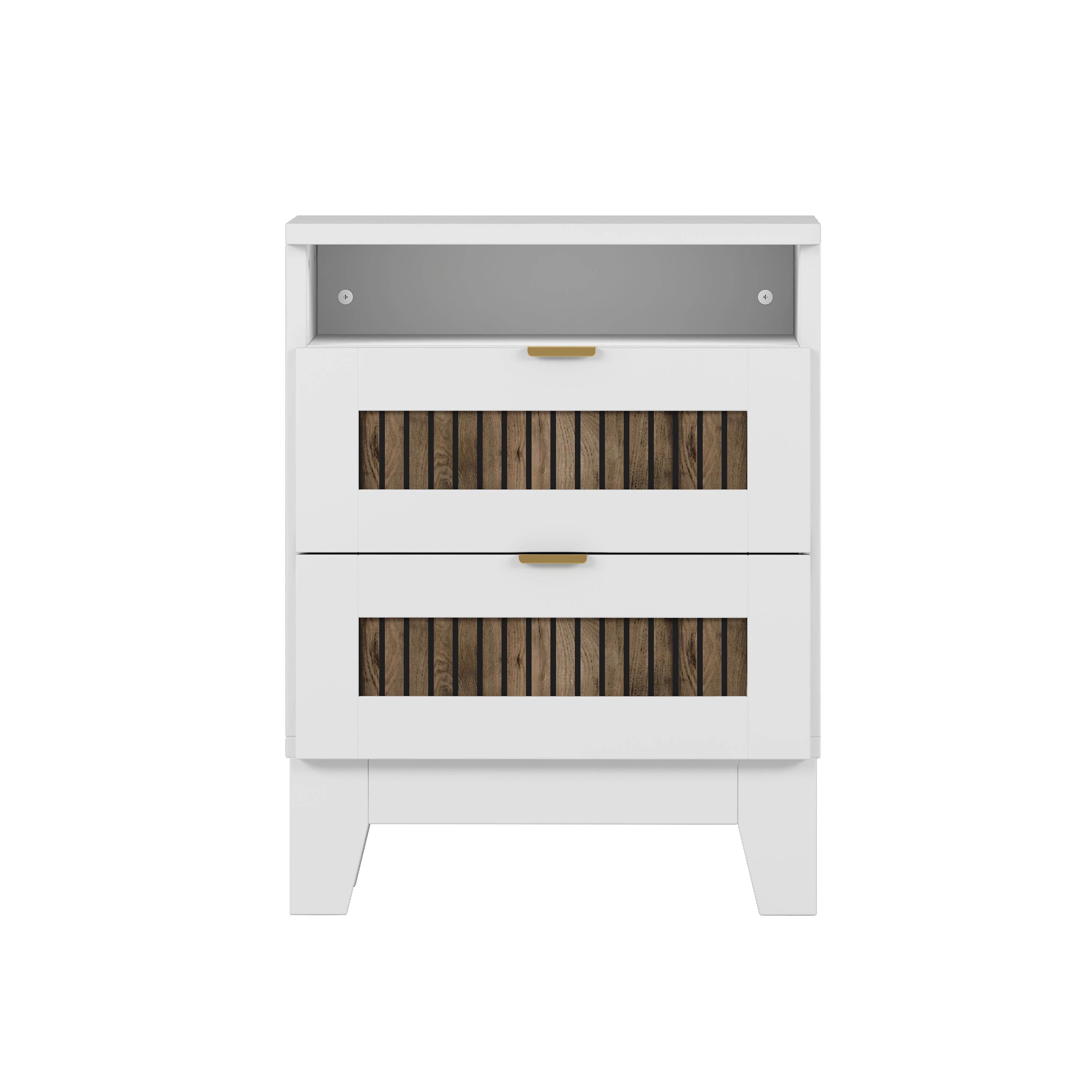 4-Pieces Bedroom Sets, Queen Size Farmhouse Platform Bed with Wooden Strip Stickers Decoration, Storage Nightstand and Dresser with Metal Handle, White(Old SKU: HL000191AAK) - Grand Goldman Shop