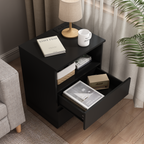 (Set of 2)End Table with Fast USB C Charging Station, Sofa Side Table with 2 Drawers, Large Storage Modern Wood Storage Cabinet for Living Room,Bedroom,Office, Black - Grand Goldman Shop