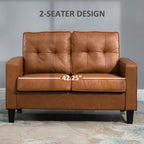 HOMCOM 51' Wide Loveseat with Armrest, 2-Seater Tufted PU Leather Double Sofa, Brown - Grand Goldman Shop