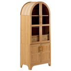 K&K 71' Tall Arched Kitchen Pantry Cabinet with Door Shelves, Farmhouse Kitchen Storage Cabinet with Open & Adjustable Shelves, Hidden Drawer & Glass Door, Cupboard for Kitchen, Dining Room, Natural - Grand Goldman Shop